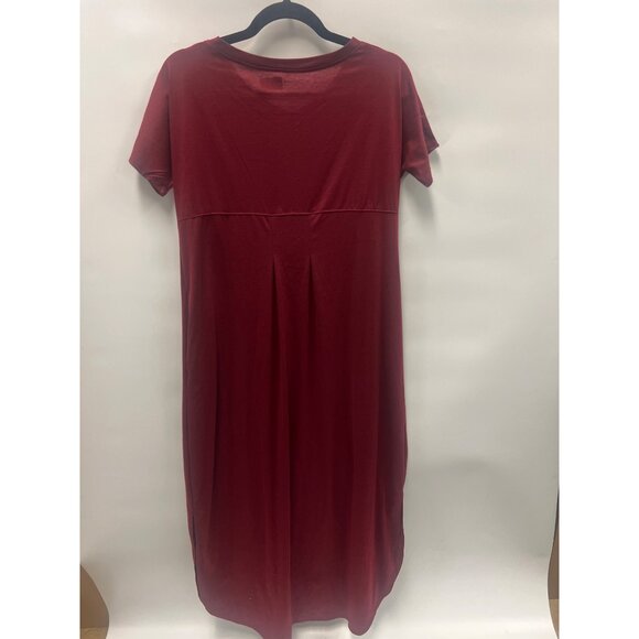 Casual Red Midi Dress Short Sleeves V-Neck Relaxed Fit - Picture 4 of 6